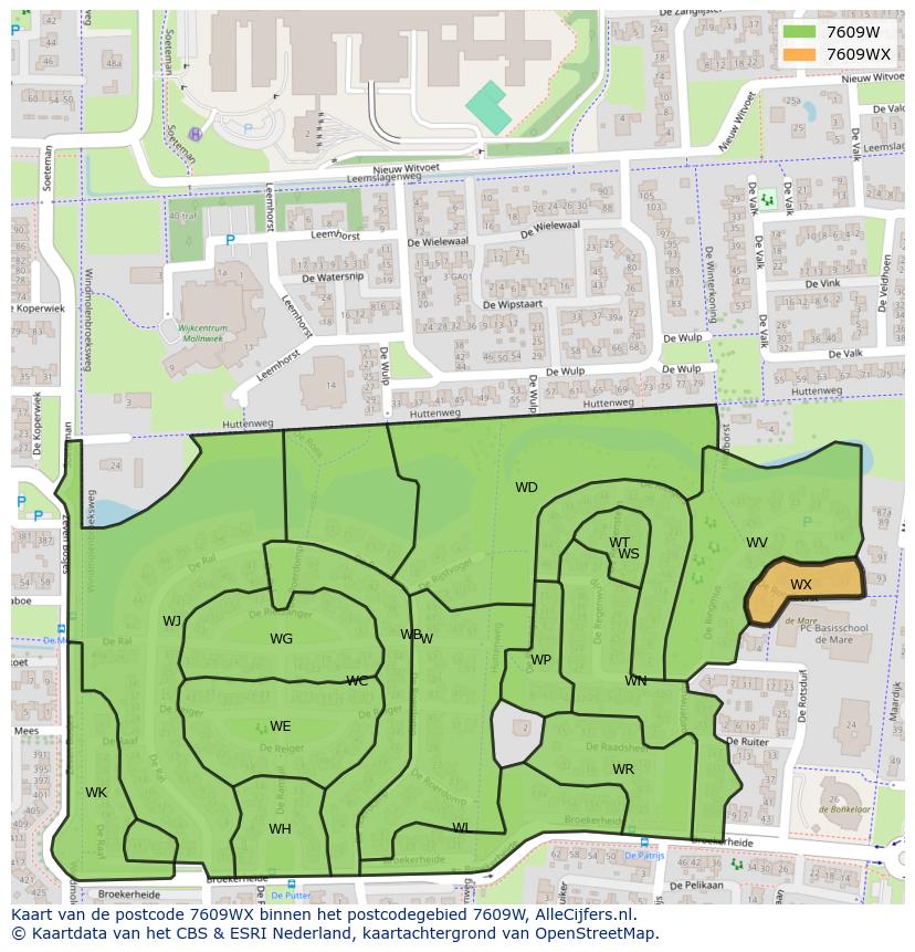 Afbeelding van het postcodegebied 7609 WX op de kaart.