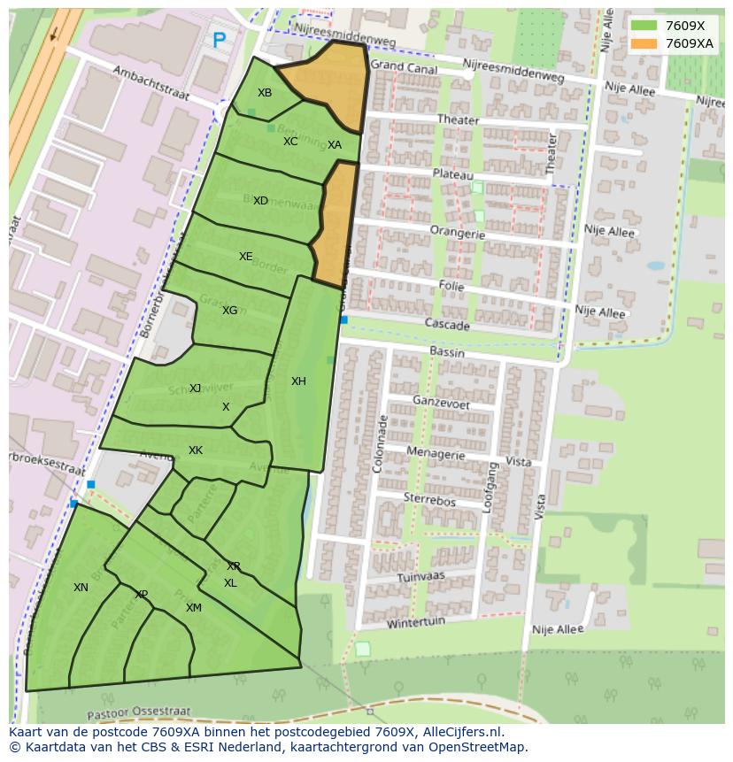 Afbeelding van het postcodegebied 7609 XA op de kaart.
