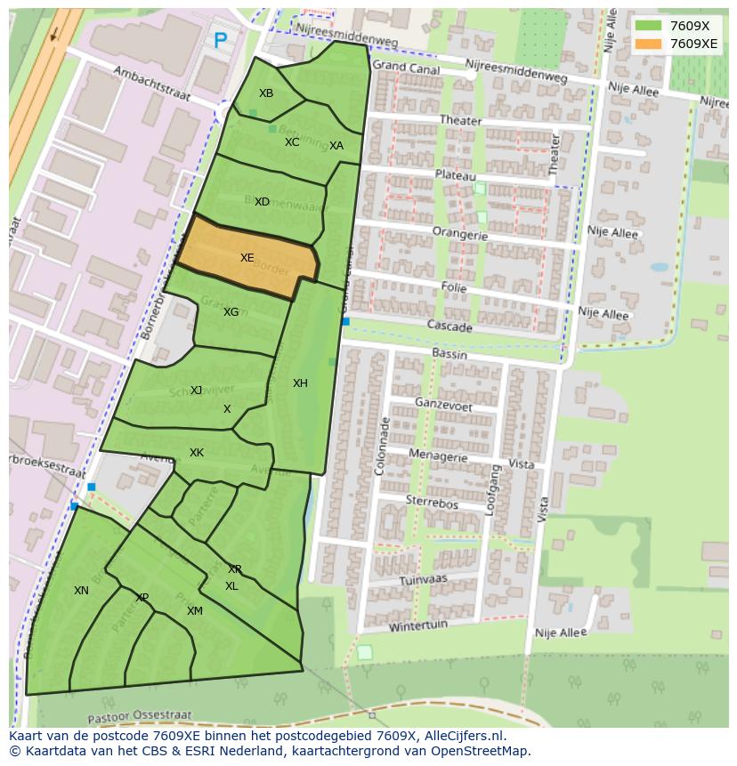 Afbeelding van het postcodegebied 7609 XE op de kaart.
