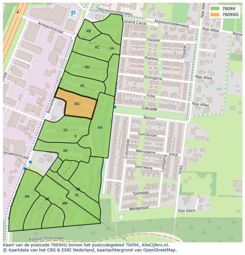 Afbeelding van het postcodegebied 7609 XG op de kaart.