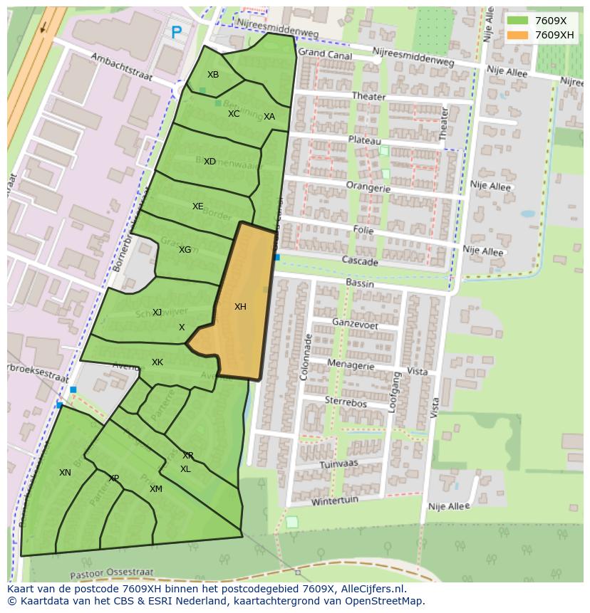 Afbeelding van het postcodegebied 7609 XH op de kaart.