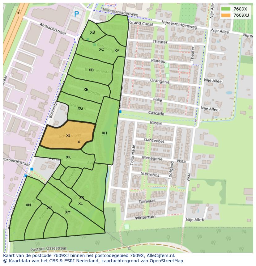 Afbeelding van het postcodegebied 7609 XJ op de kaart.
