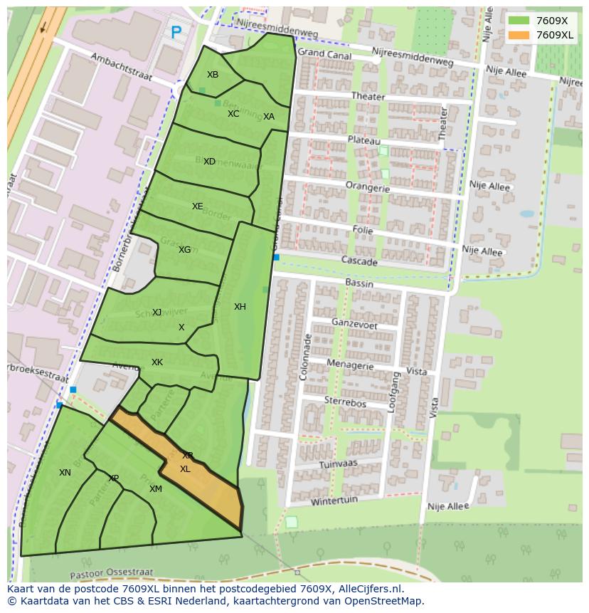 Afbeelding van het postcodegebied 7609 XL op de kaart.