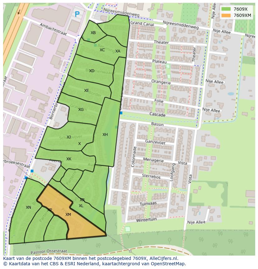 Afbeelding van het postcodegebied 7609 XM op de kaart.