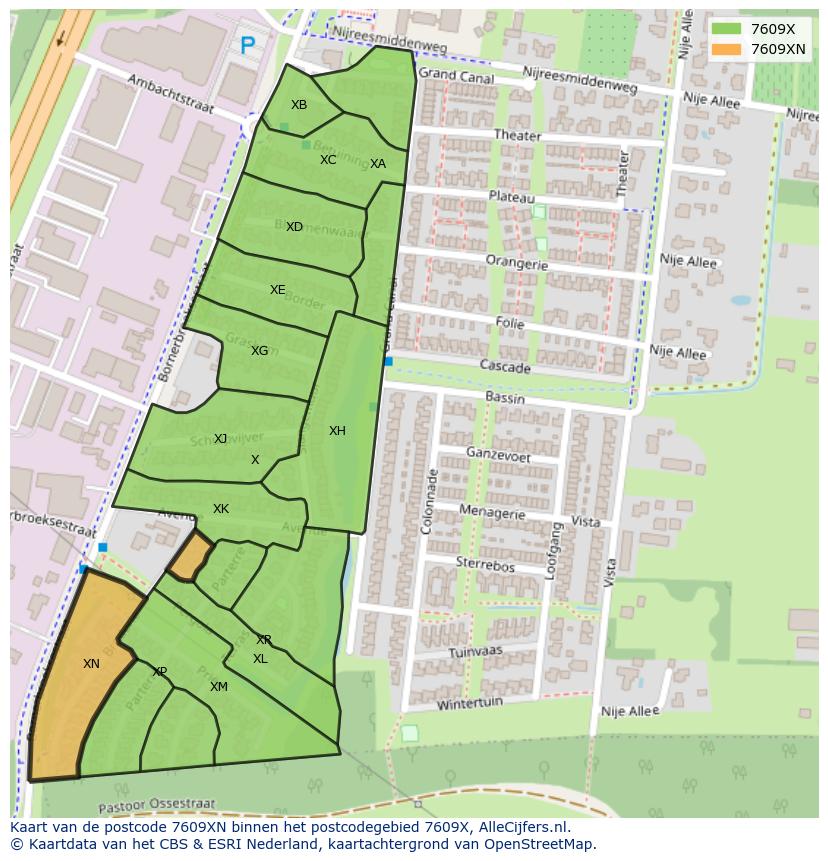 Afbeelding van het postcodegebied 7609 XN op de kaart.