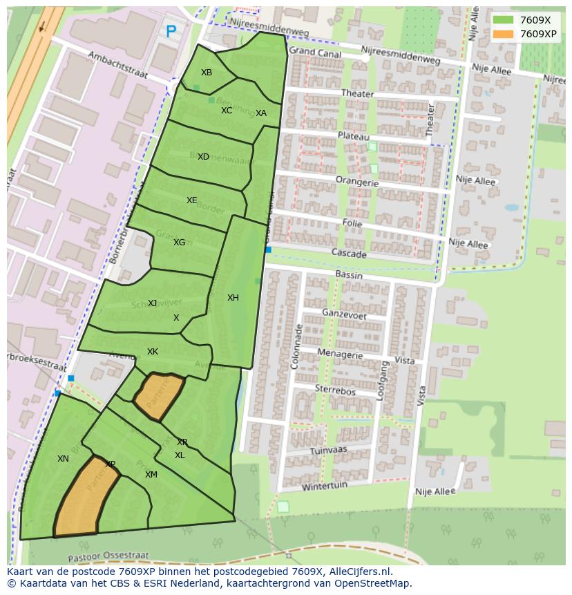 Afbeelding van het postcodegebied 7609 XP op de kaart.