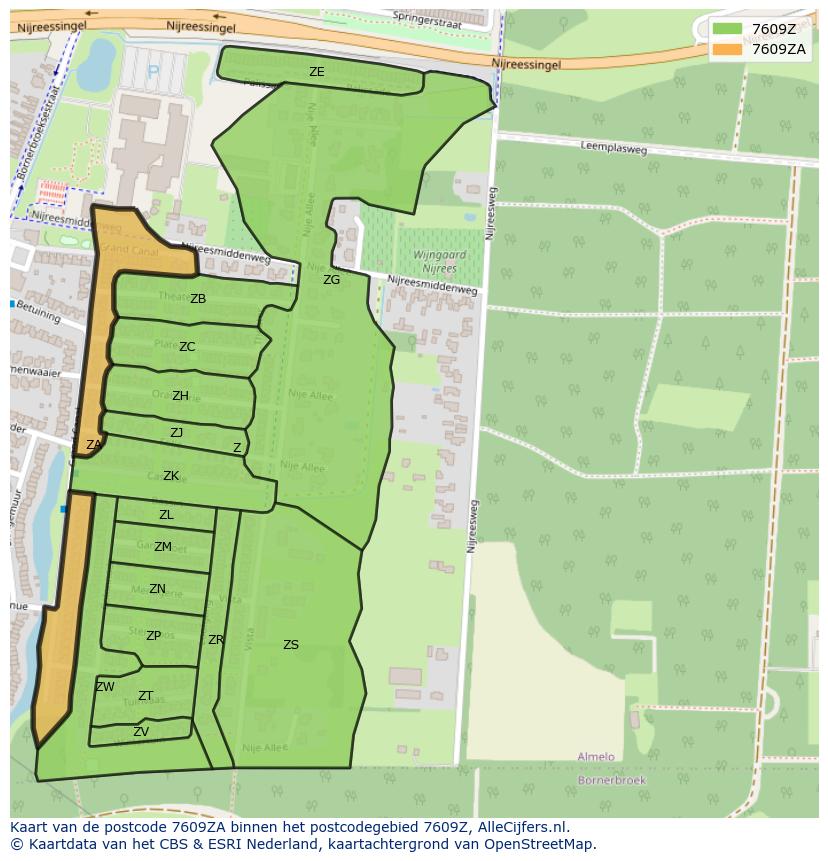 Afbeelding van het postcodegebied 7609 ZA op de kaart.