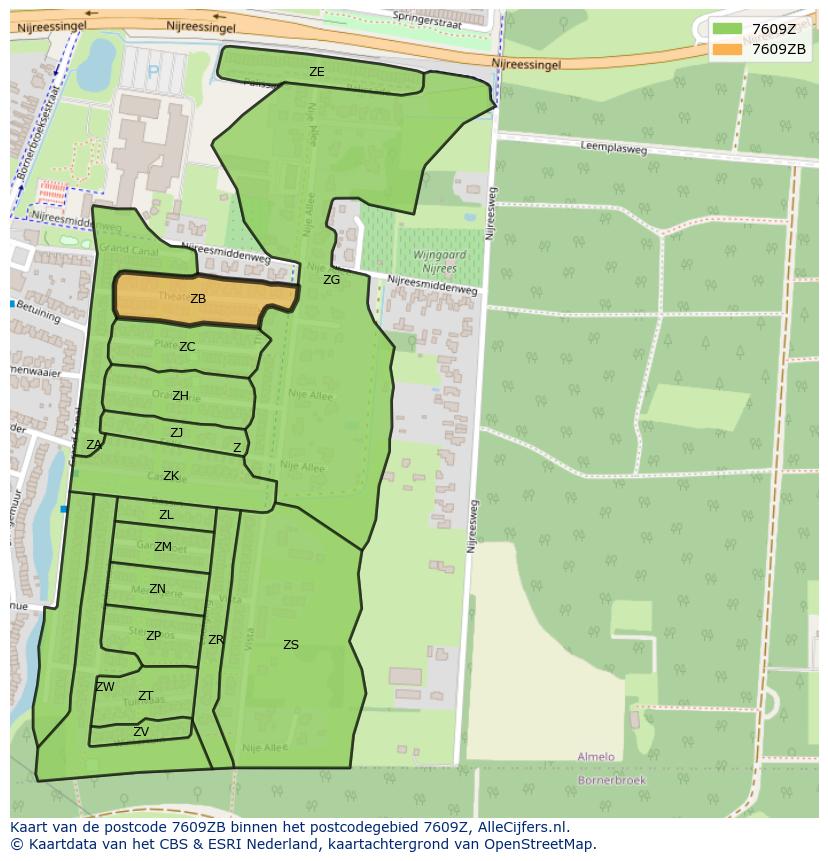 Afbeelding van het postcodegebied 7609 ZB op de kaart.