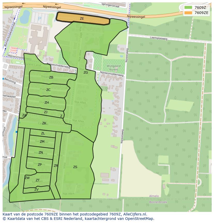 Afbeelding van het postcodegebied 7609 ZE op de kaart.