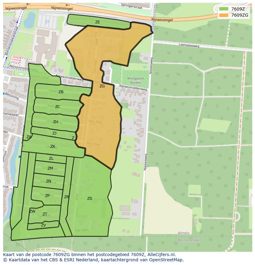 Afbeelding van het postcodegebied 7609 ZG op de kaart.