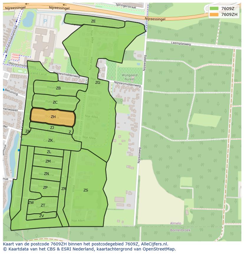 Afbeelding van het postcodegebied 7609 ZH op de kaart.