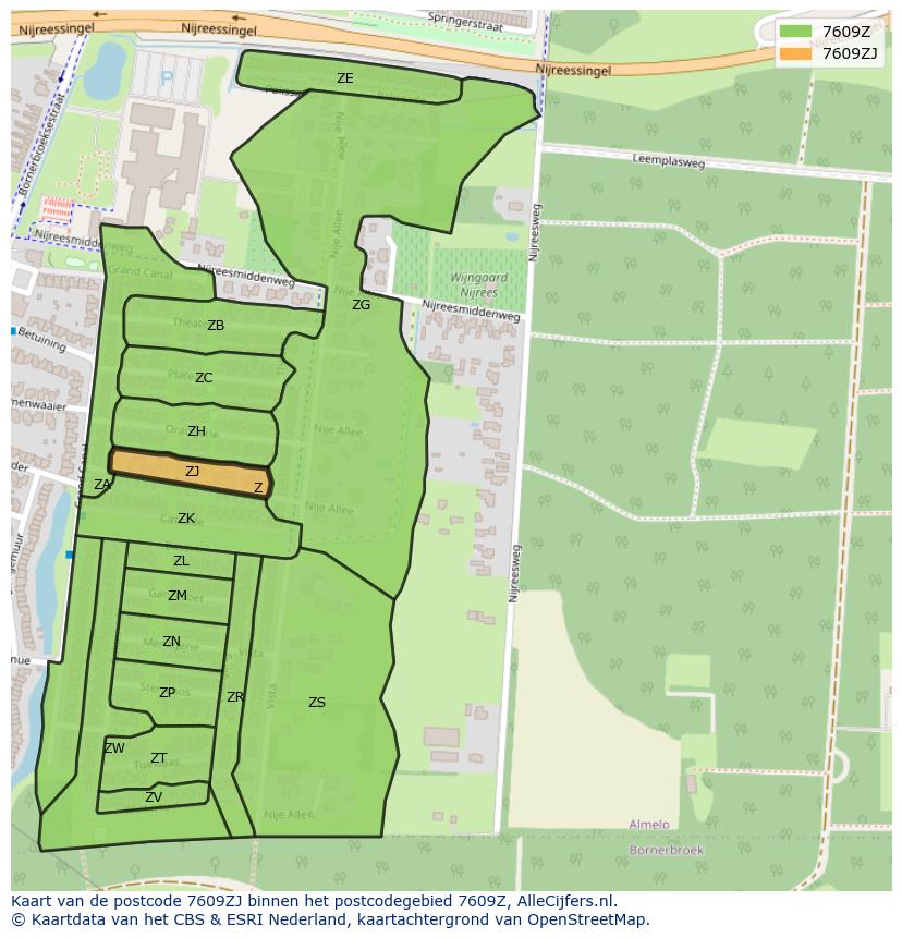 Afbeelding van het postcodegebied 7609 ZJ op de kaart.