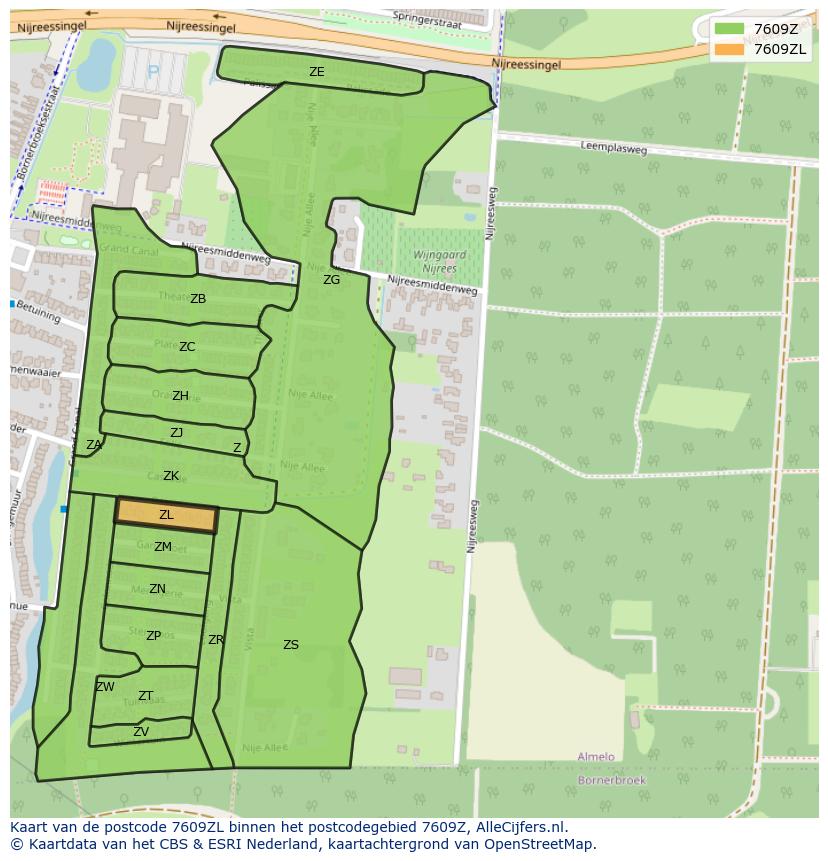 Afbeelding van het postcodegebied 7609 ZL op de kaart.