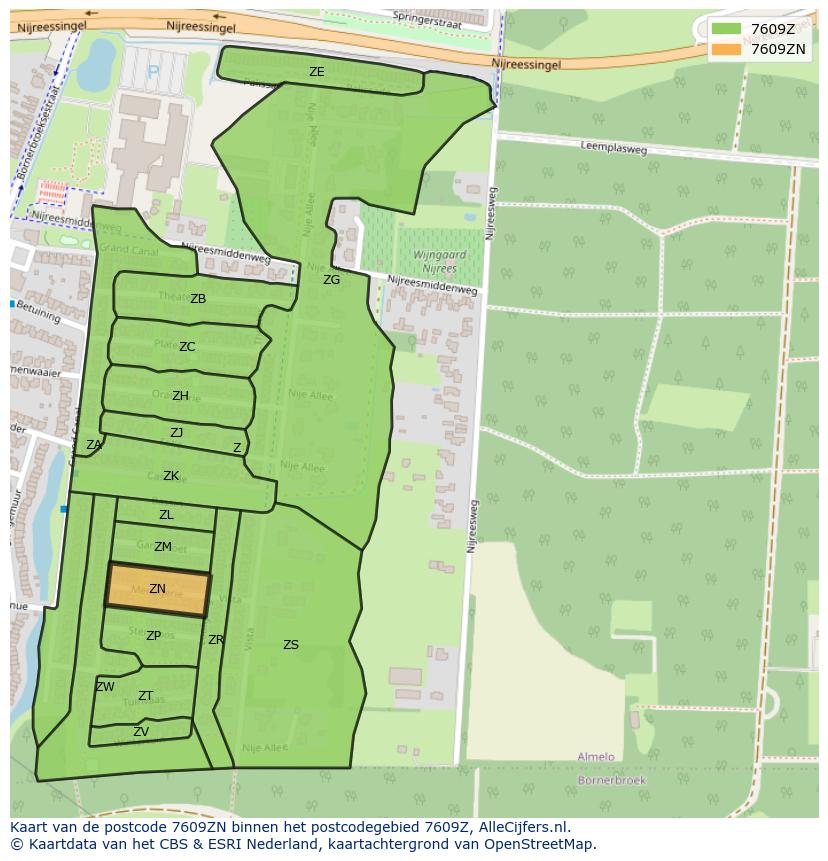 Afbeelding van het postcodegebied 7609 ZN op de kaart.