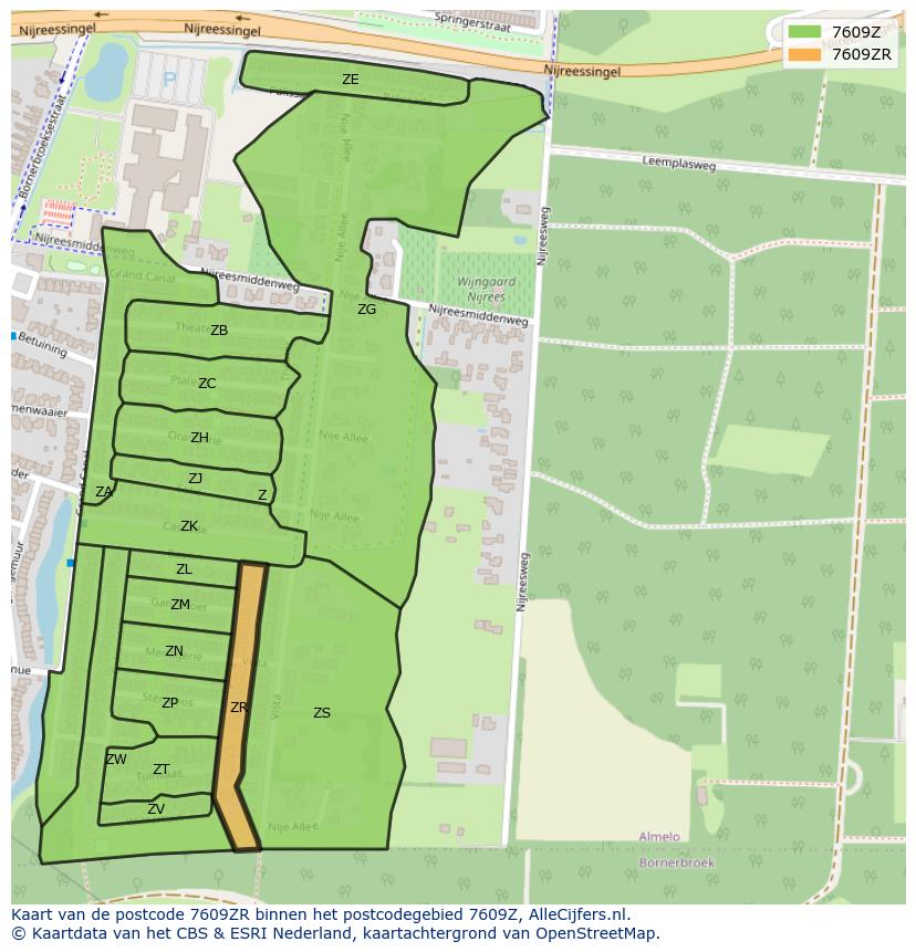 Afbeelding van het postcodegebied 7609 ZR op de kaart.