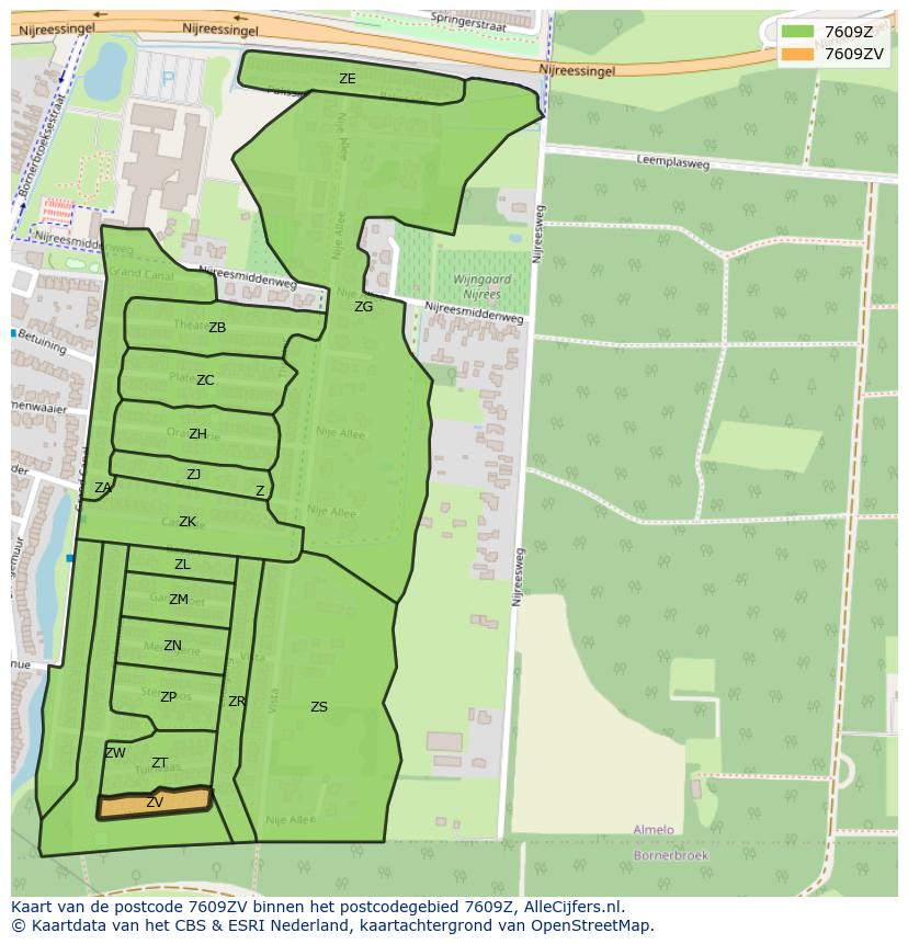 Afbeelding van het postcodegebied 7609 ZV op de kaart.