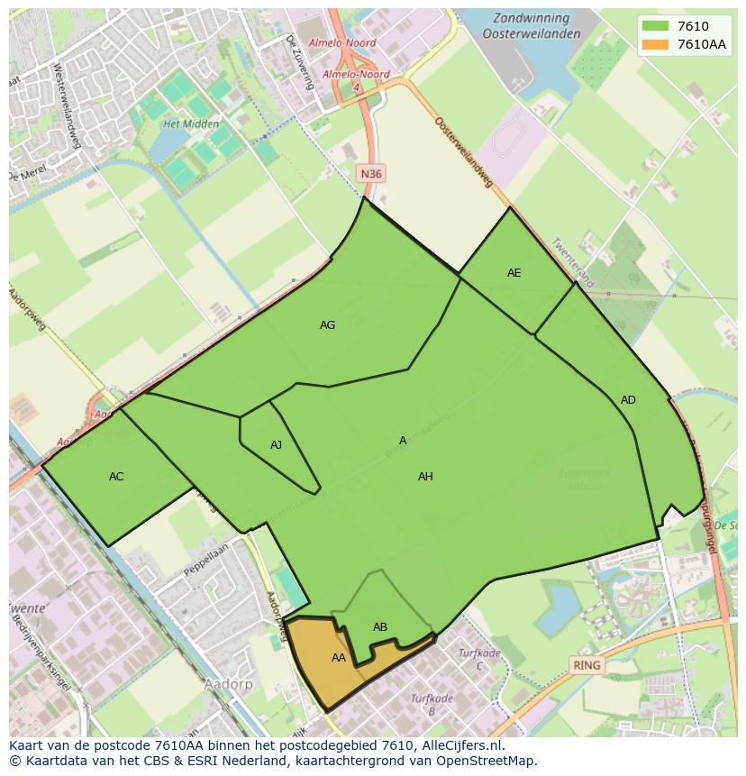 Afbeelding van het postcodegebied 7610 AA op de kaart.