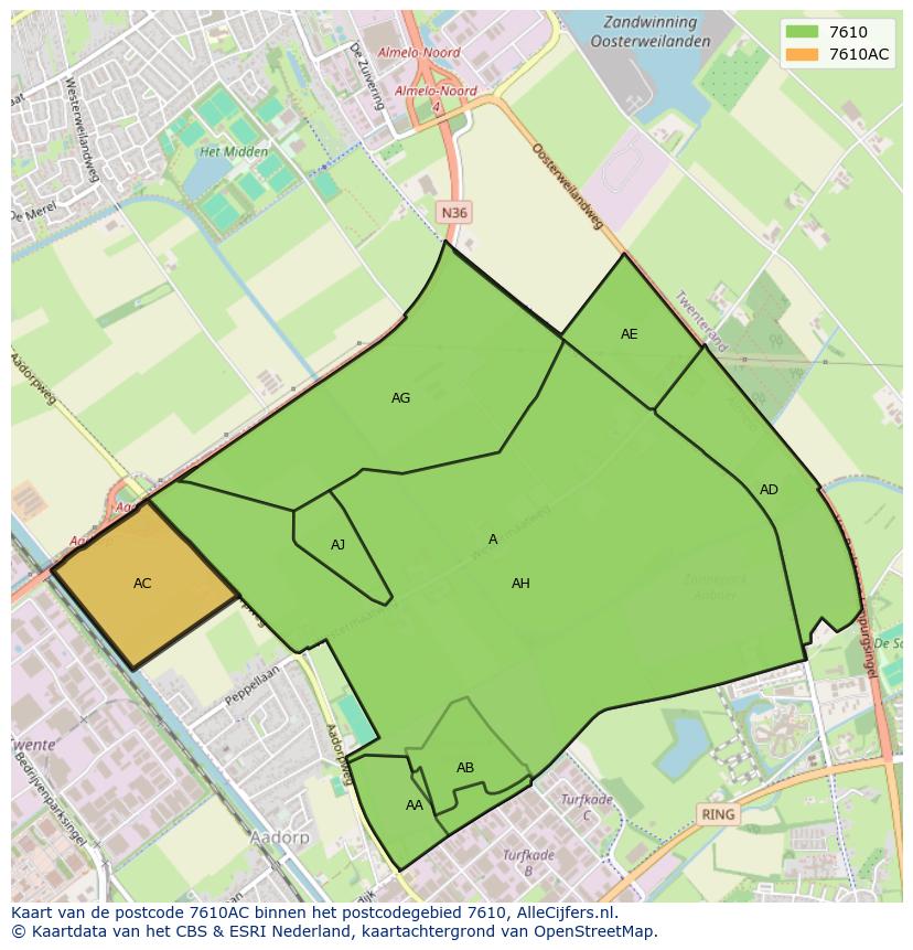 Afbeelding van het postcodegebied 7610 AC op de kaart.