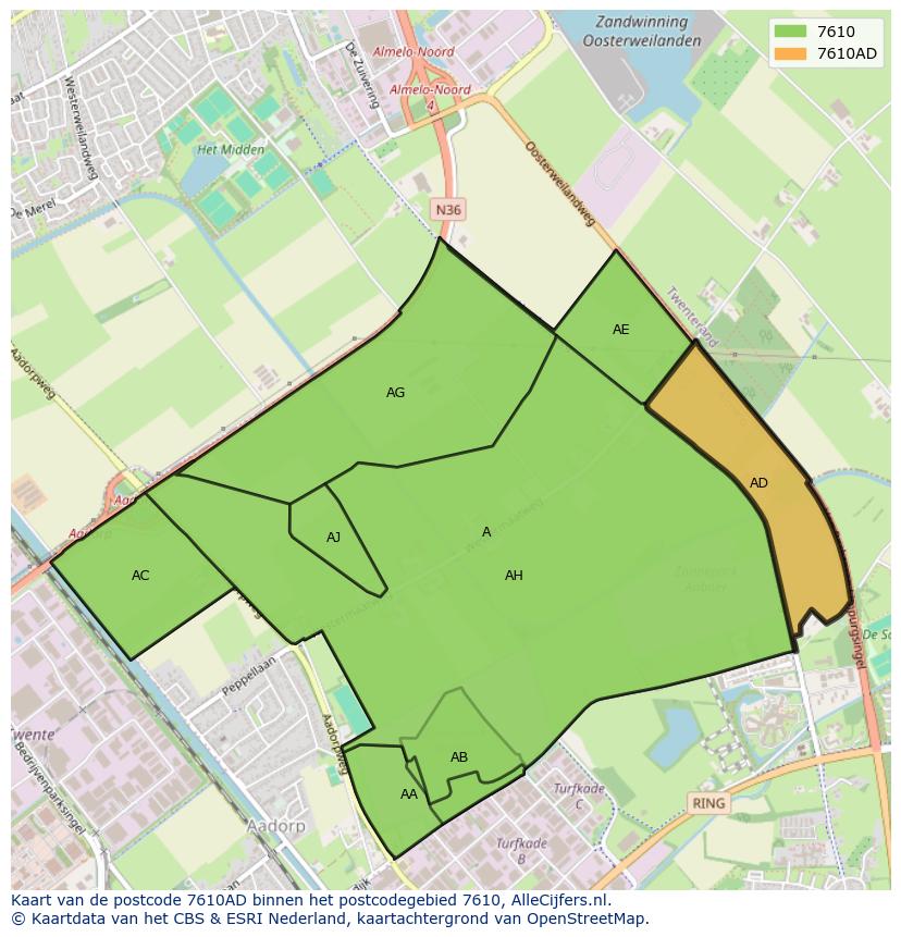Afbeelding van het postcodegebied 7610 AD op de kaart.