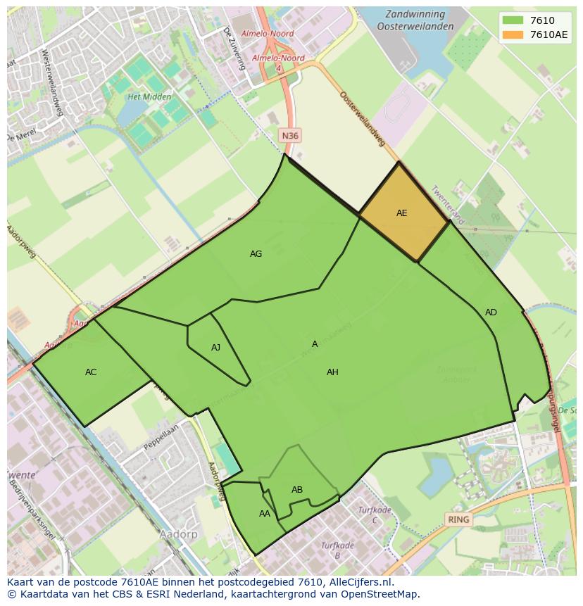 Afbeelding van het postcodegebied 7610 AE op de kaart.