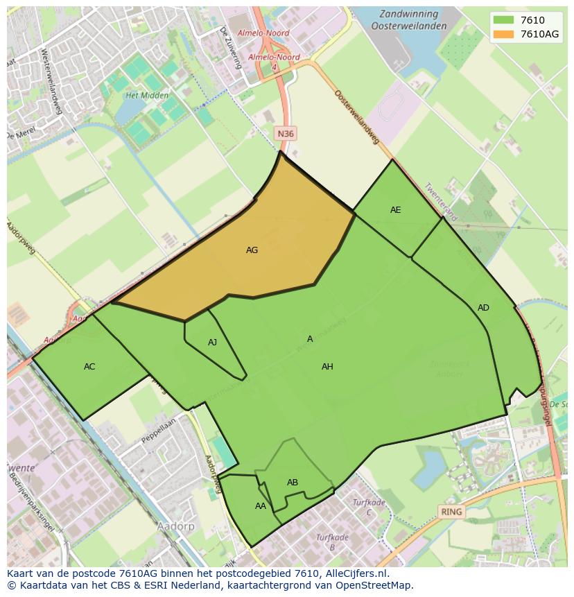 Afbeelding van het postcodegebied 7610 AG op de kaart.