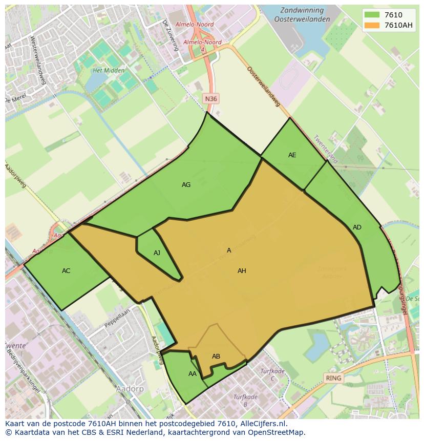 Afbeelding van het postcodegebied 7610 AH op de kaart.