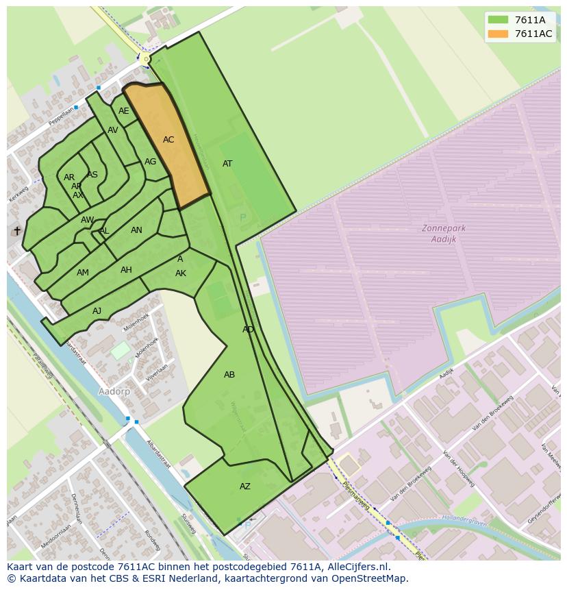 Afbeelding van het postcodegebied 7611 AC op de kaart.