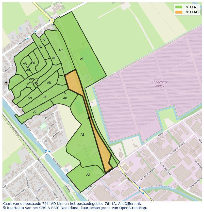 Afbeelding van het postcodegebied 7611 AD op de kaart.