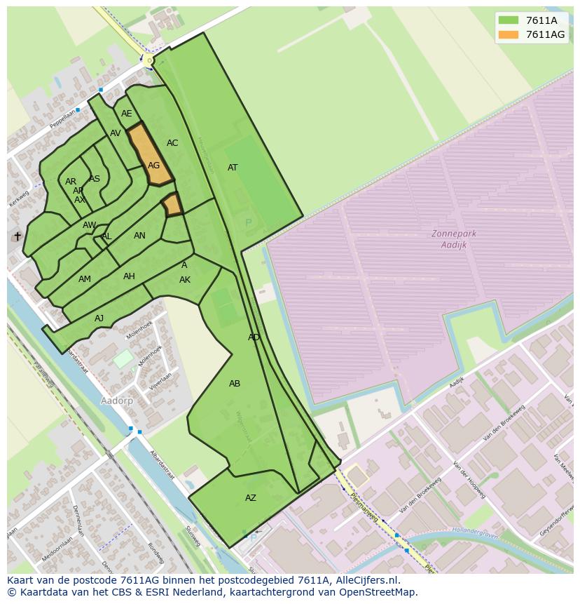 Afbeelding van het postcodegebied 7611 AG op de kaart.