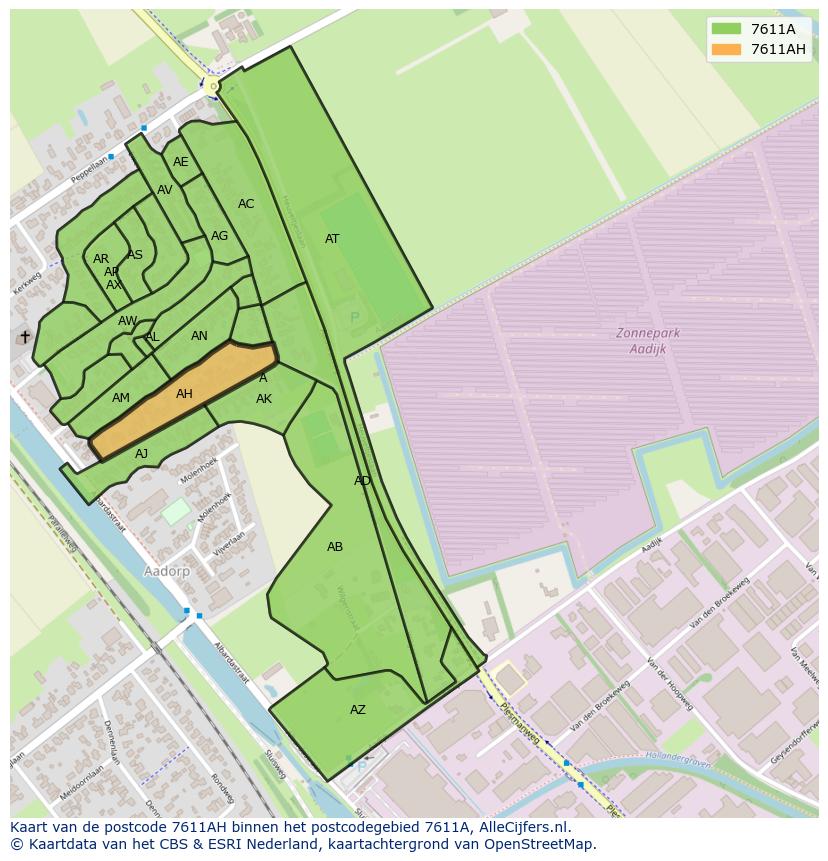 Afbeelding van het postcodegebied 7611 AH op de kaart.