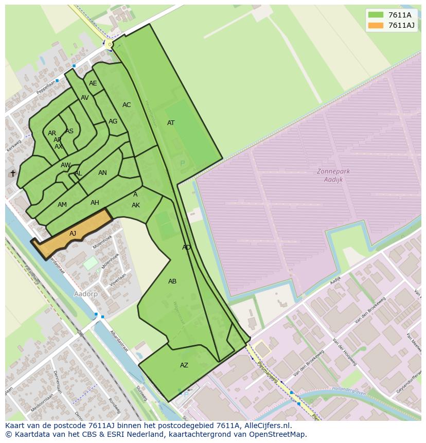 Afbeelding van het postcodegebied 7611 AJ op de kaart.