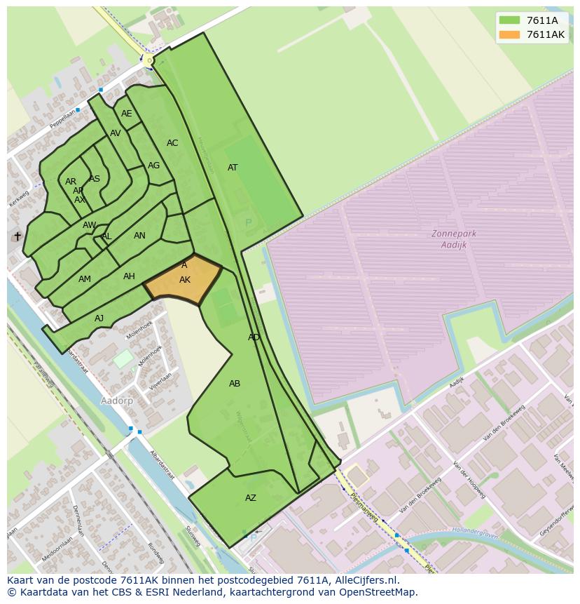 Afbeelding van het postcodegebied 7611 AK op de kaart.