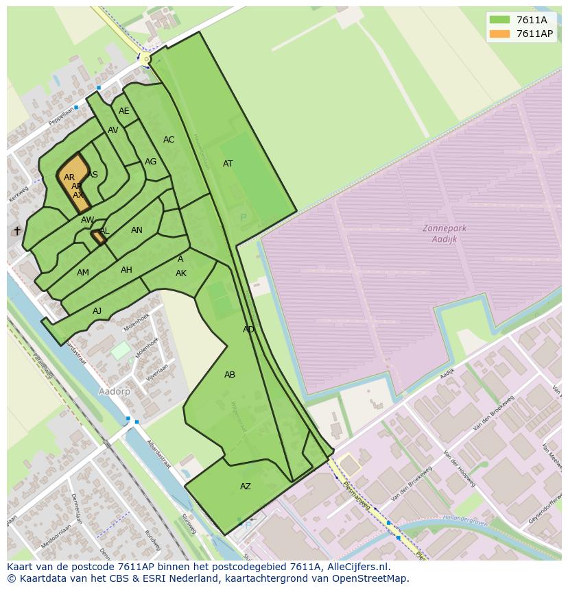 Afbeelding van het postcodegebied 7611 AP op de kaart.