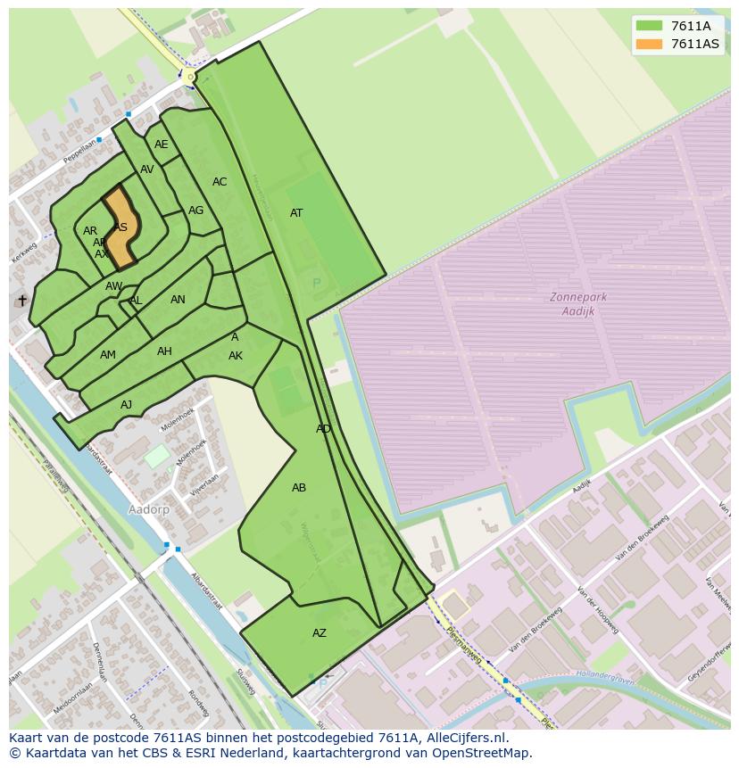 Afbeelding van het postcodegebied 7611 AS op de kaart.
