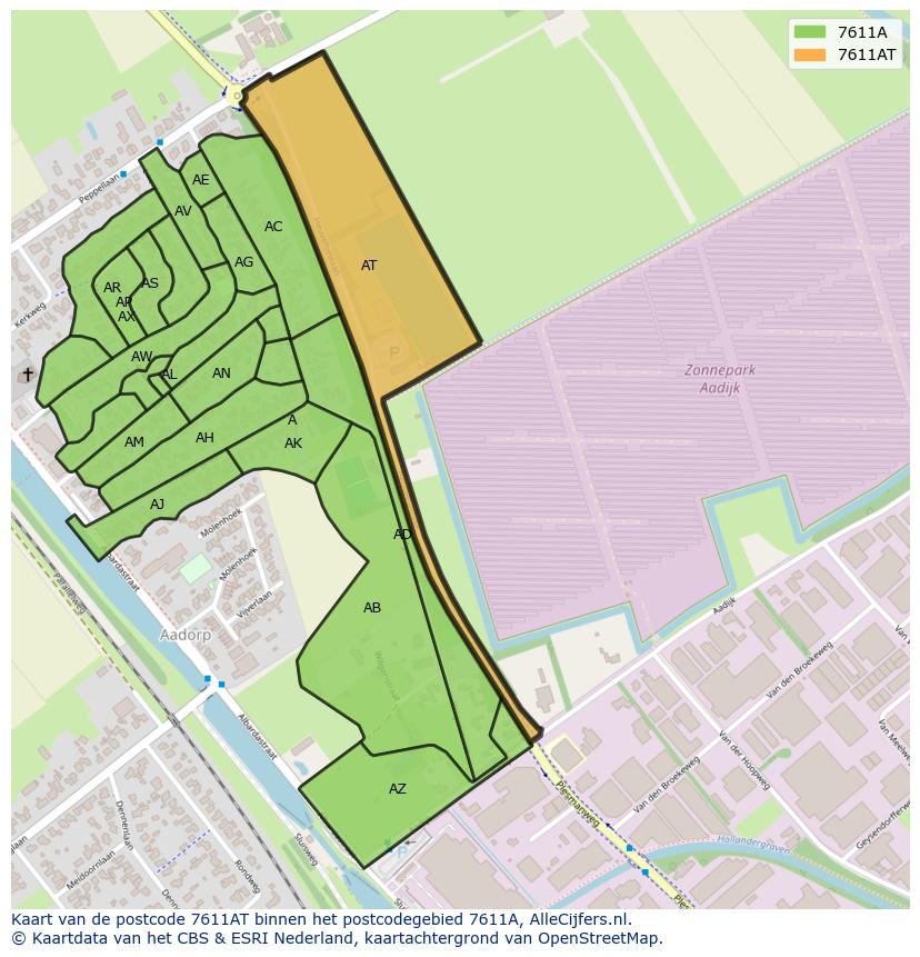 Afbeelding van het postcodegebied 7611 AT op de kaart.
