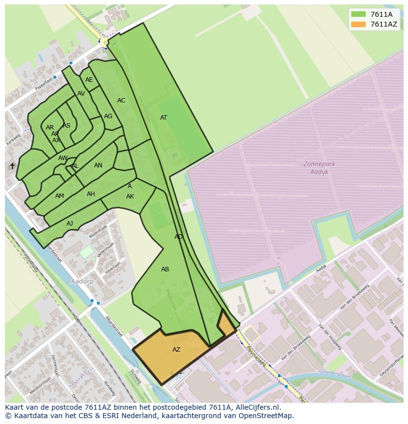 Afbeelding van het postcodegebied 7611 AZ op de kaart.