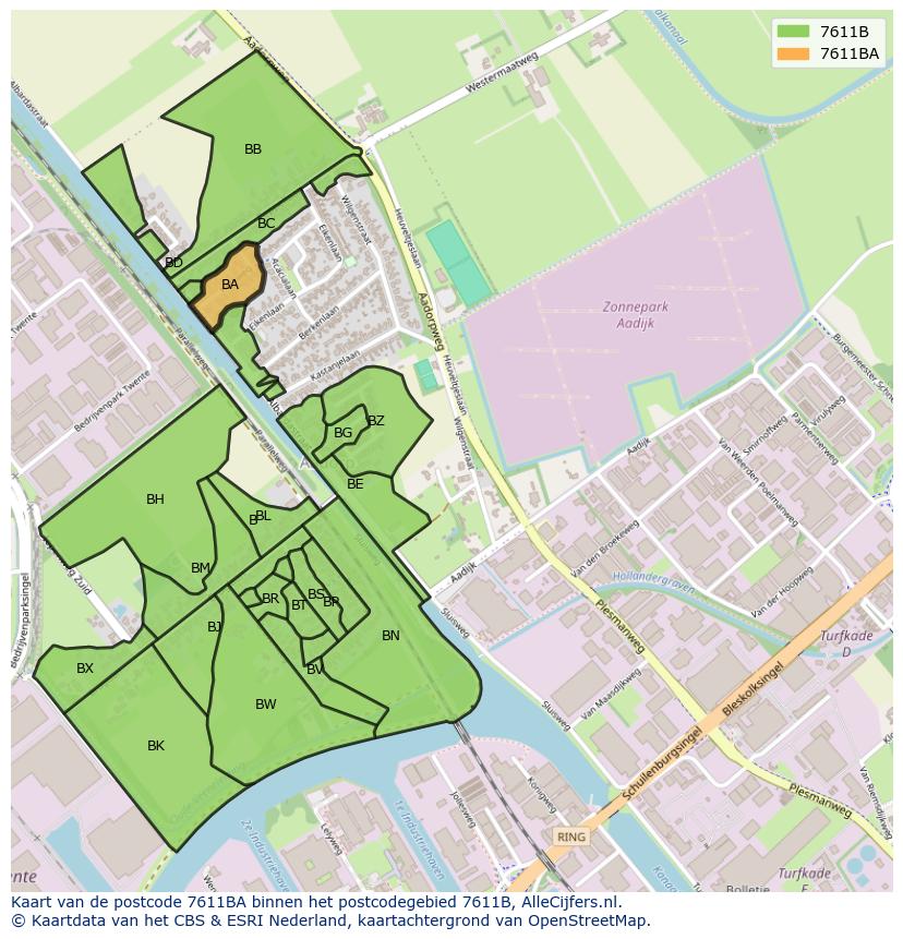 Afbeelding van het postcodegebied 7611 BA op de kaart.