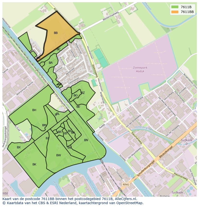Afbeelding van het postcodegebied 7611 BB op de kaart.