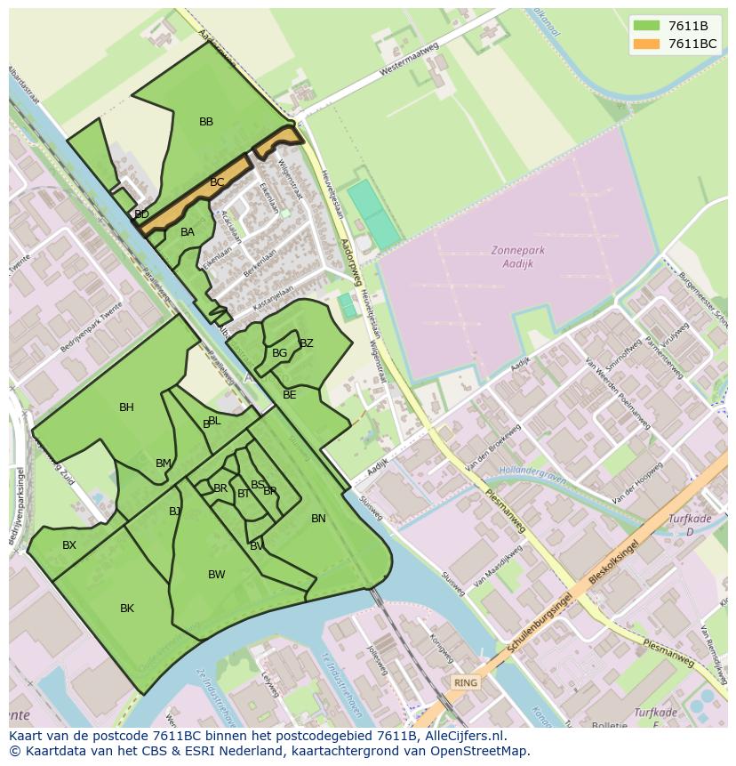 Afbeelding van het postcodegebied 7611 BC op de kaart.