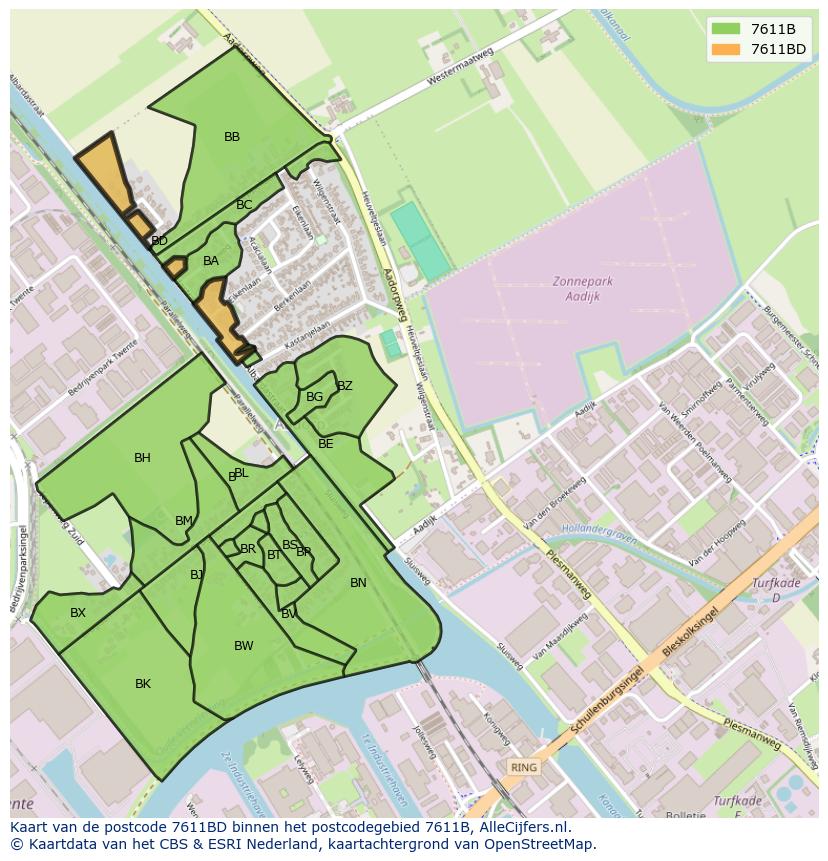 Afbeelding van het postcodegebied 7611 BD op de kaart.