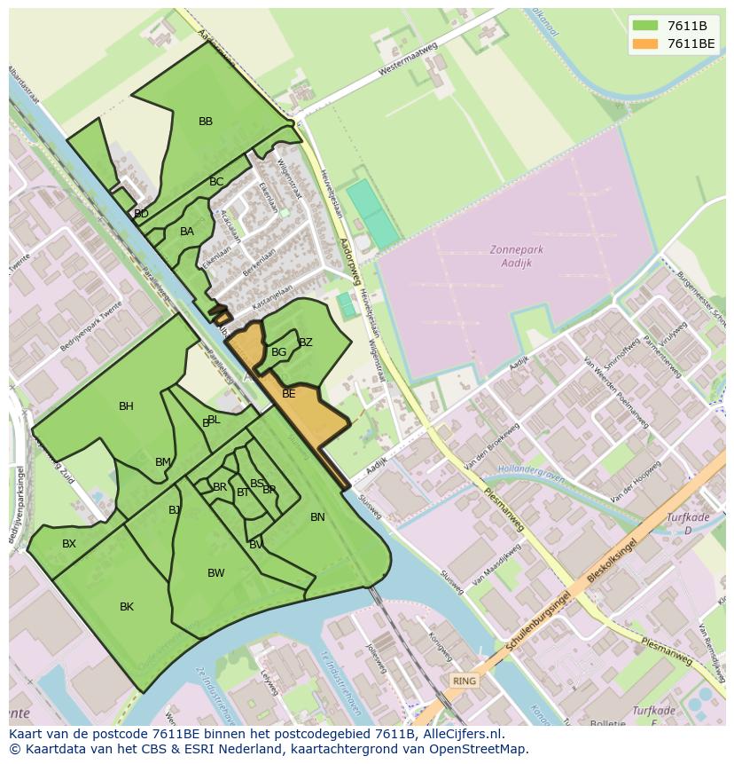 Afbeelding van het postcodegebied 7611 BE op de kaart.
