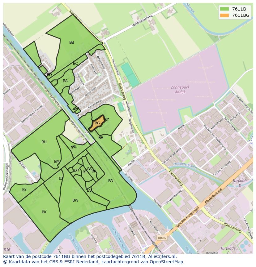 Afbeelding van het postcodegebied 7611 BG op de kaart.
