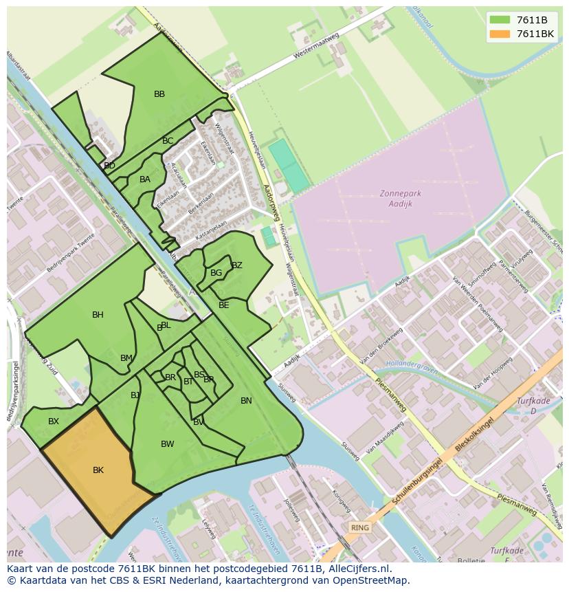 Afbeelding van het postcodegebied 7611 BK op de kaart.