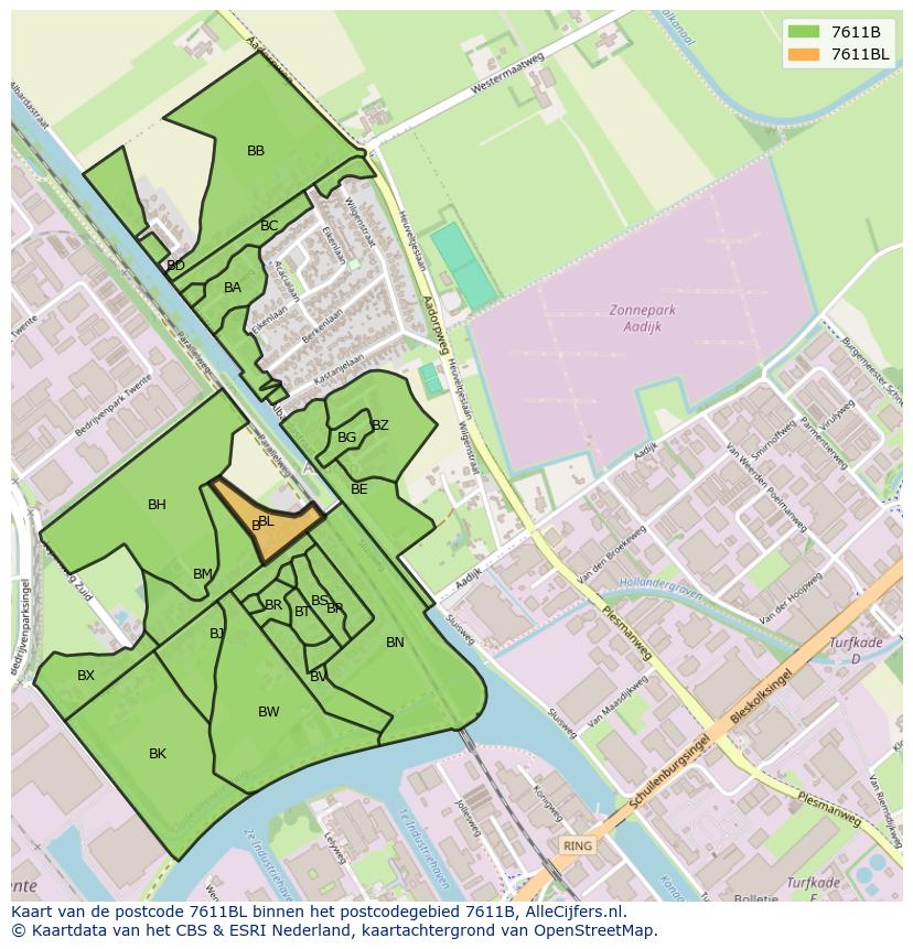 Afbeelding van het postcodegebied 7611 BL op de kaart.