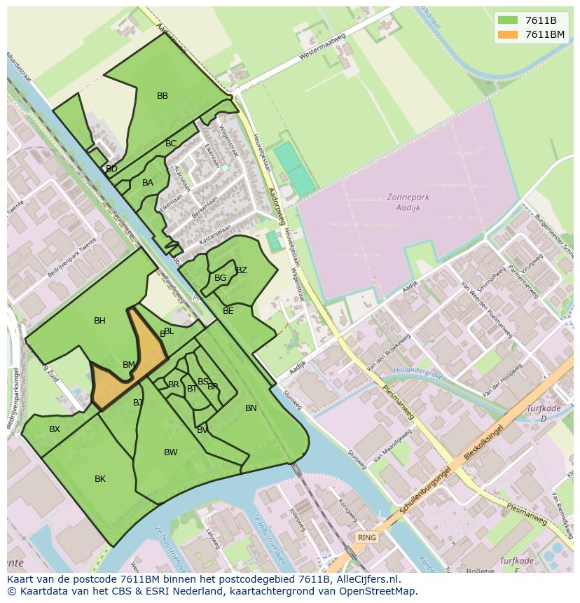 Afbeelding van het postcodegebied 7611 BM op de kaart.