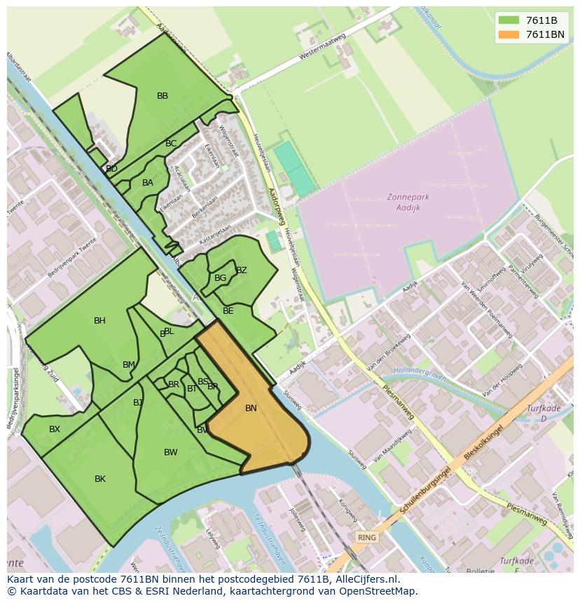 Afbeelding van het postcodegebied 7611 BN op de kaart.