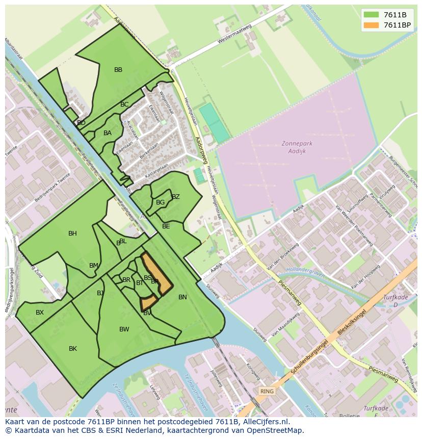 Afbeelding van het postcodegebied 7611 BP op de kaart.