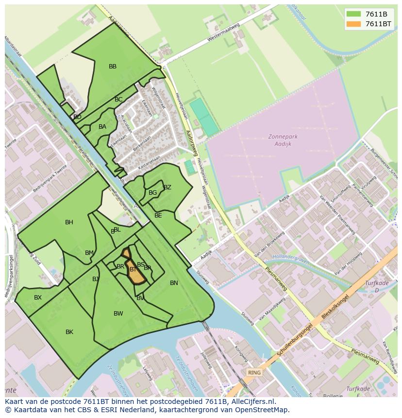 Afbeelding van het postcodegebied 7611 BT op de kaart.
