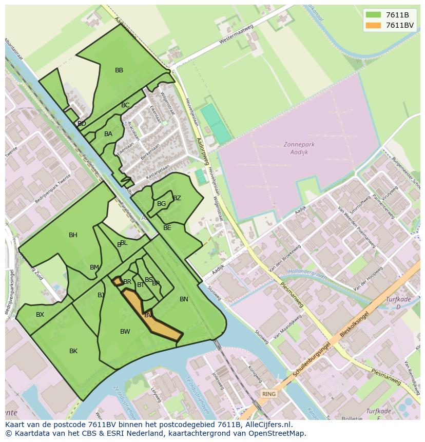 Afbeelding van het postcodegebied 7611 BV op de kaart.