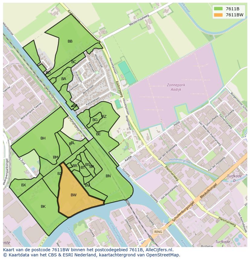 Afbeelding van het postcodegebied 7611 BW op de kaart.
